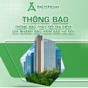 THÔNG BÁO THAY ĐỔI ĐỊA ĐIỂM CÔNG TY CỔ PHẦN BẢO HIỂM AAA – CHI NHÁNH HÀ NỘI