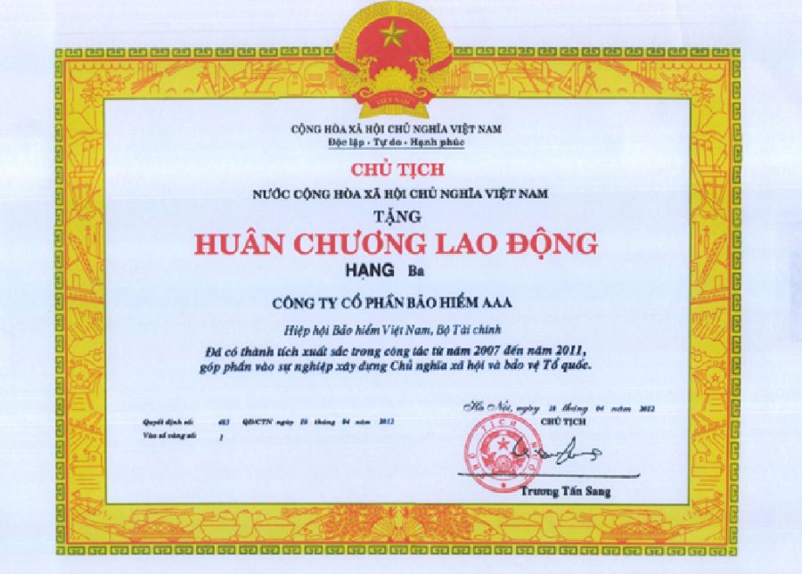 HUÂN CHƯƠNG LAO ĐỘNG HẠNG BA